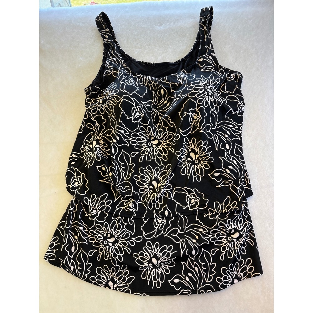 NWT‎ Blair Swim tunic Skirt Women's Black With Flowers Size 18/22 Tummy Control